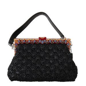 DOLCE & GABBANA Black Raffia Leather Borse VANDA Carretto Purse